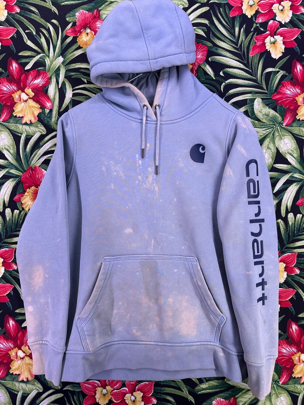 Carhartt Blue Bleached Hoodie Relaxed Fit Size Medium